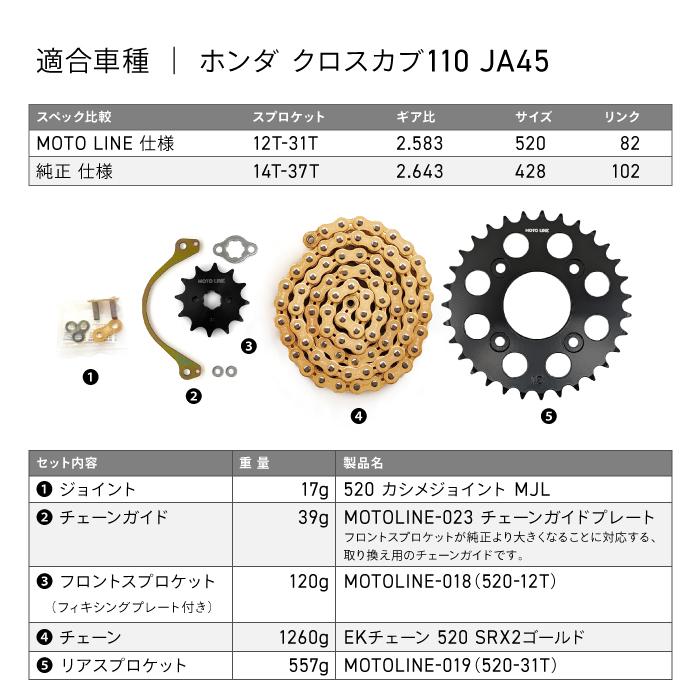 ホンダ クロスカブ110 JA45用 チェーン＆スプロケット 520コンバート