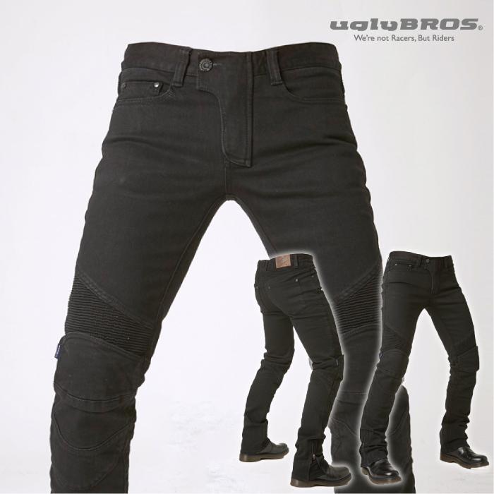 美品　uglyBROS アグリブロス　モトパンツ　冬用 アグリブロス フェザーベッド201・ブラック｜裾ジップ スリム