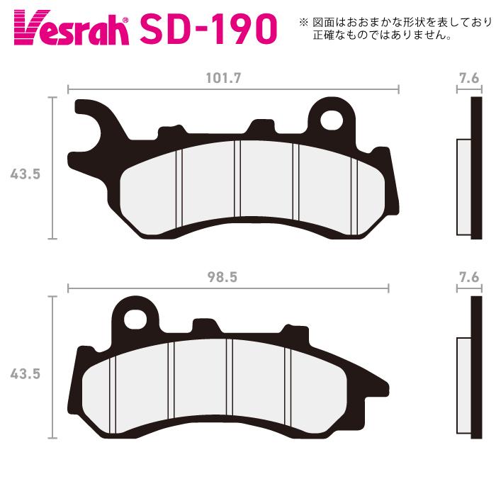 ベスラ SD190 レジンブレーキパッド バイク ホンダ WW125 WW125EX WW125EX2 WW125EX2A ADV150 WW150 VESRASD190バイク用品の