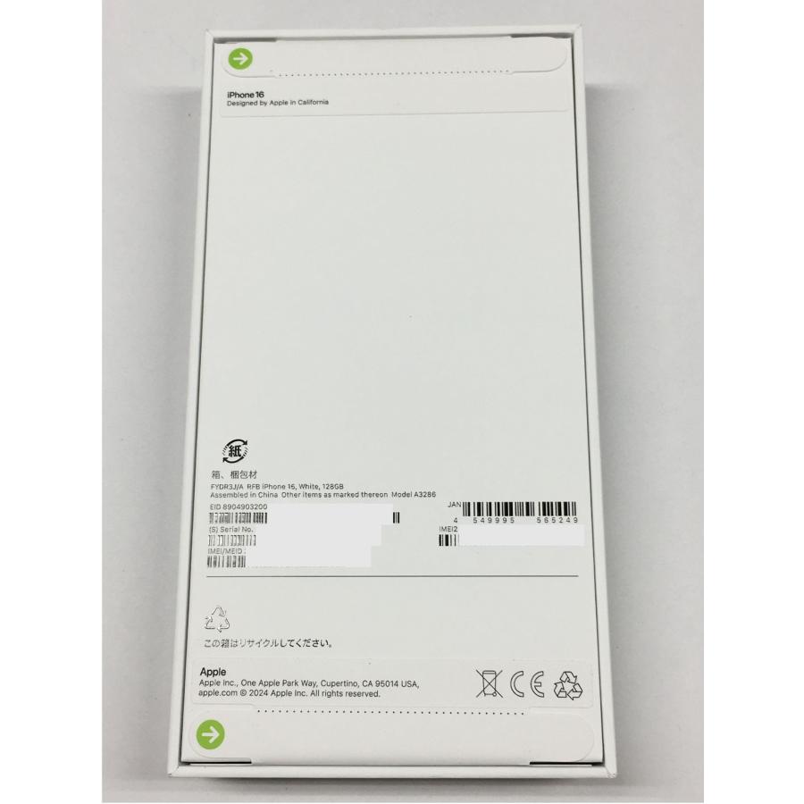 iPhone 【未開封品】Apple 16 128GB ホワイト SIMフリー / Apple保証1