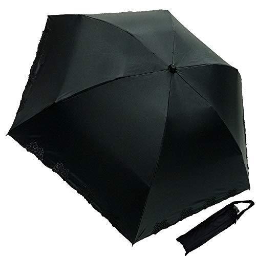 マサキ 晴雨兼用傘 折りたたみ傘 1級遮光 無地 小花刺繍 軽量 596431（ブラックＸブラック）