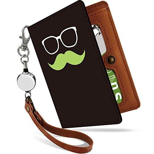 かわいい パスケース 定期入れ リール付き かわいい ヒゲ メガネ 黒緑 イラスト 二つ折り 中がみえない おしゃれ レディース めがね 髭 黒 Ps Bayern Dghk De