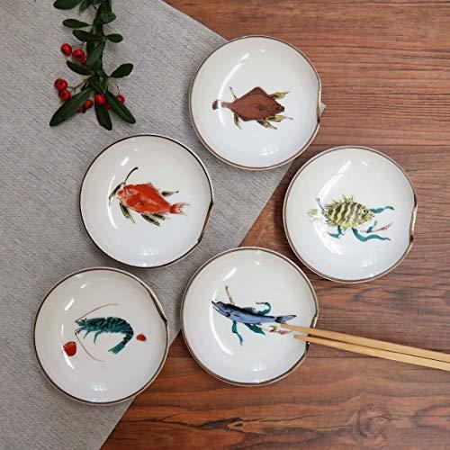 九谷焼小皿5枚セット魚文陶器和食器お皿伝統工芸和柄 303 :a 