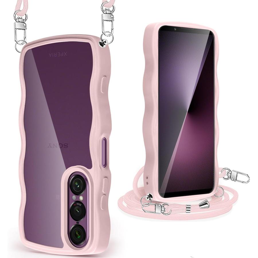 Xperia1 VII ケース うねうね ショルダー ストラップ付き 背面クリア