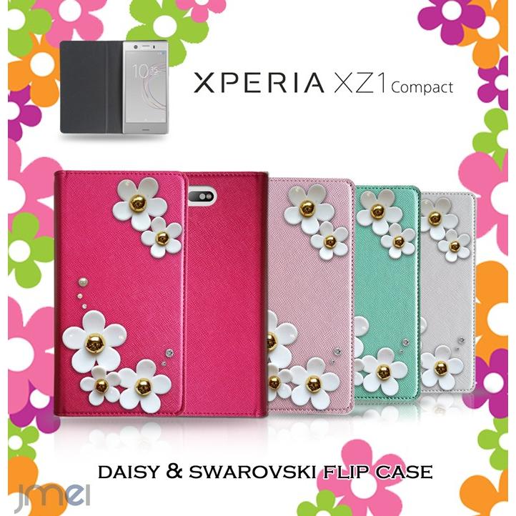 Xperia XZ1 Compact ケース SO-02K デイジー 手帳型ケース スワロフスキー スマホケース 全機種対応 ソニー エクスペリア xz1 コンパクト カバー 手帳｜jmei