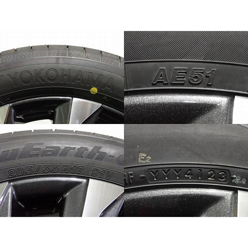 10%オフクーポン中古 205/55R17 サマータイヤ アルミ 4本セット ヨコハマ ブルーアースGT AE51 1760+40-5H114.3 トヨタ 90系ノア  17インチ ST 新車外しの画像