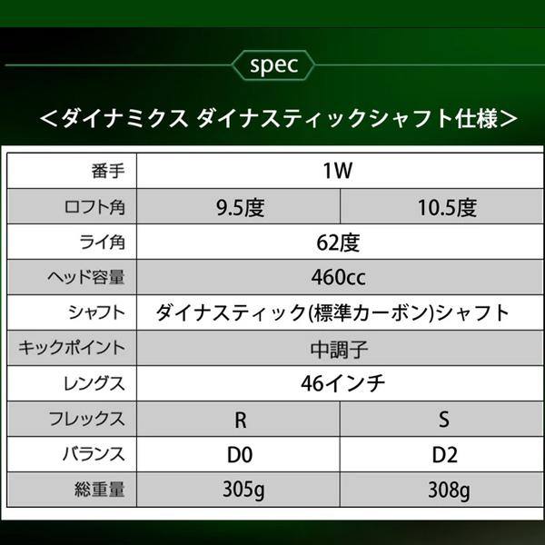 ☆新品 適合最強反発力 ダイナミクスドライバー 標準シャフト 新品】高反発加工済☆適合最強反発力の飛び! ダイナミクス 三菱W飛匠