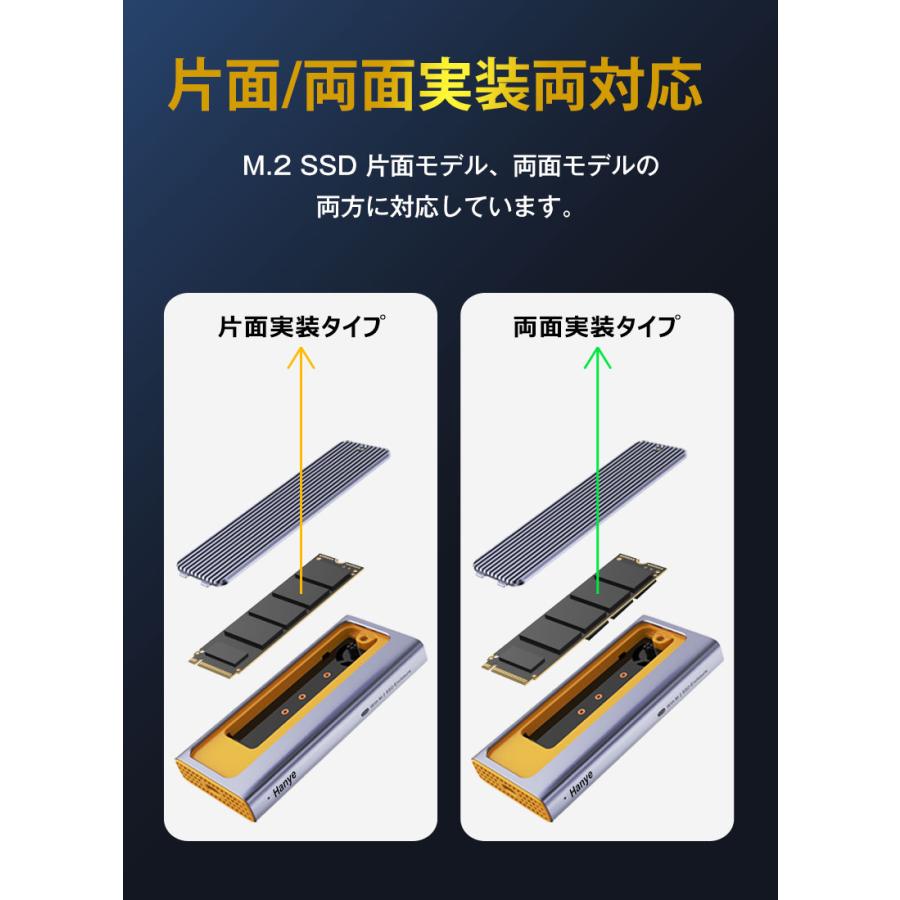 セール M.2 SSD 外付けケース NVMe/SATA両対応 USB 3.2 Gen2x2 M.2 SSD ケース 20Gbps高速転送 熱伝導シート付属 2230/2242/2260/2280 アルミ筐体 翌日配達 | Hanye | 03