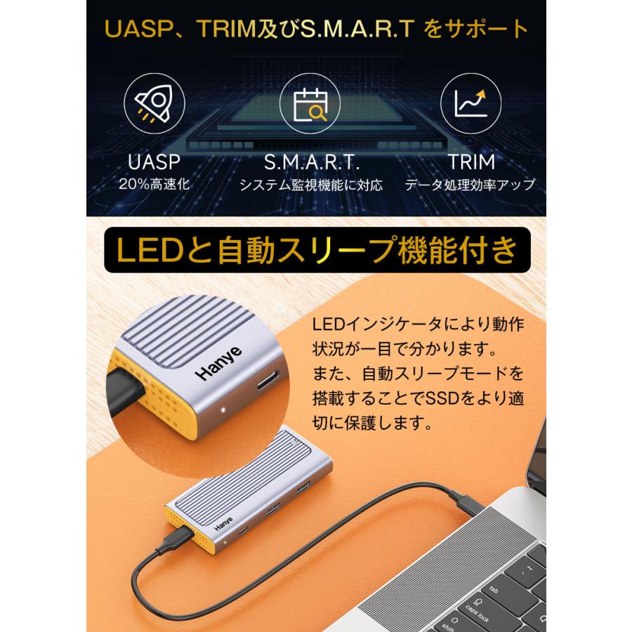 Hanye 4-in-1 M.2 SSD 外付けケース 10Gbps USB 3.2 Gen2 USB Cハブ高速データ伝送  M key SSD対応 M.2NVMe/SATA SSDリーダー USB A-C＆USB C-C 翌日配達 | Hanye | 06