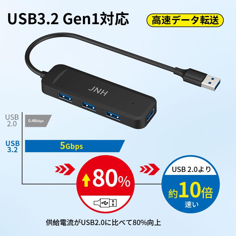 ポイント5倍 JNH 5Gbps高速転送 USBハブ USB3.2 Gen1 4ポート USB-A拡張 Windows/MacBook OS/Linux バスパワー USB HUB ゲーム用 1年保証 翌日配達 | JNH | 02