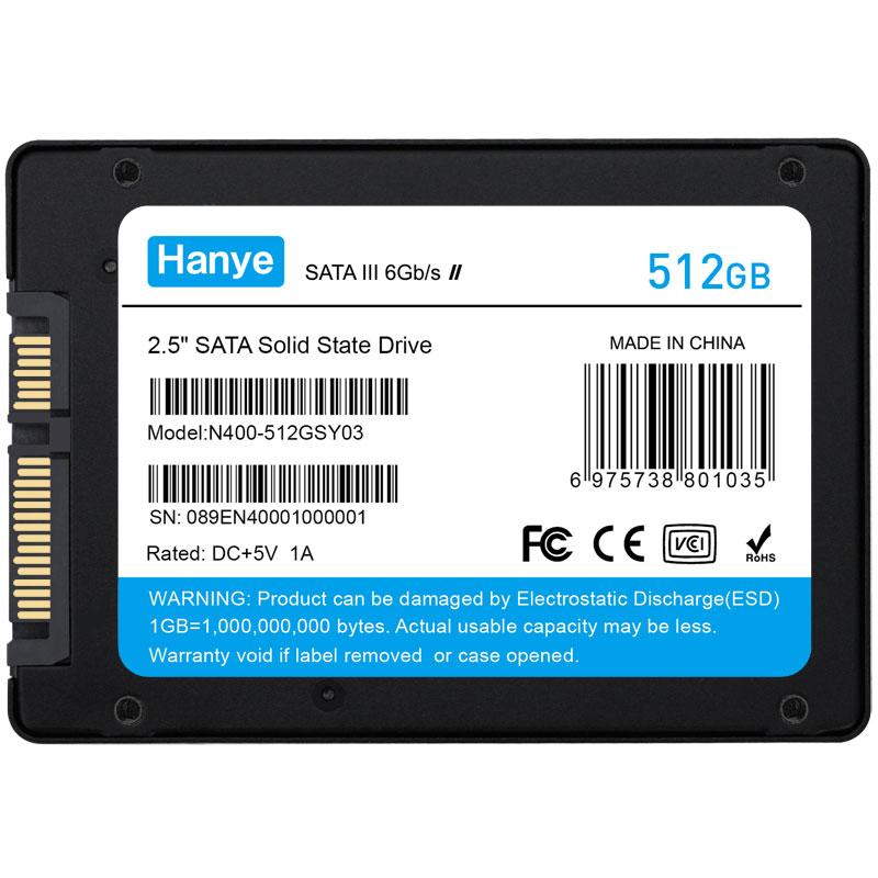 Hanye製 SSD 512GB 3D Nand TLC 内蔵 2.5インチ 7mm SATAIII 6Gb/s R:520MB/s アルミ製筐体 高耐久性 N400 正規代理店品 国内3年保証・翌日配達｜jnh｜02