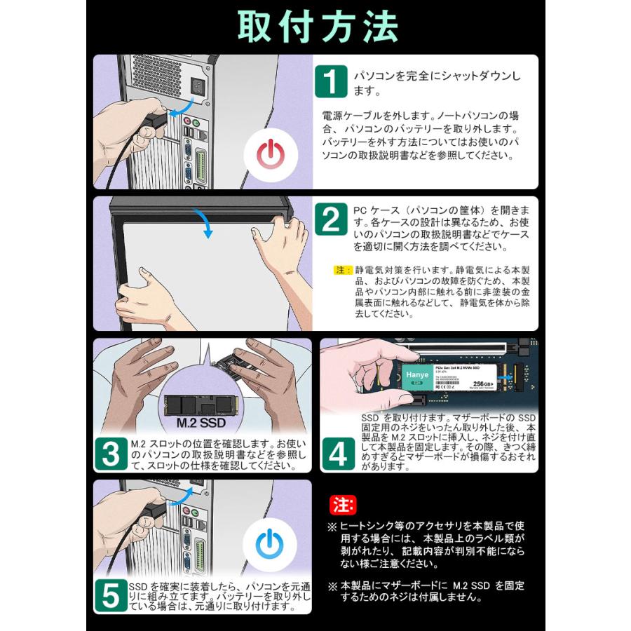 Hanye 内蔵型 SSD 256GB PCIe Gen3x4 M.2 NVMe 2280 2400MB/s 3D NAND