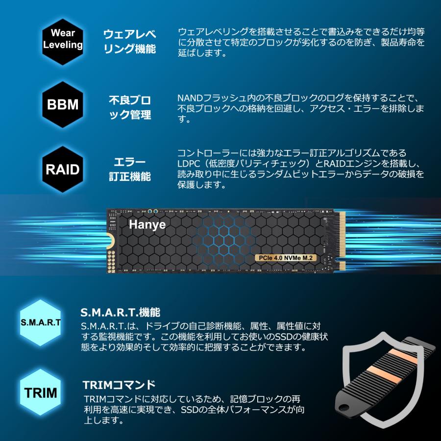 Hanye 2TB NVMe SSD 3D NAND TLC PCIe Gen 4x4 ヒートシンク付 新型PS5/PS5動作確認済み R:7400MB/s W:6500MB/s M.2 Type 2280内蔵 SSD HE80国内5年保証翌日配達｜jnh｜07