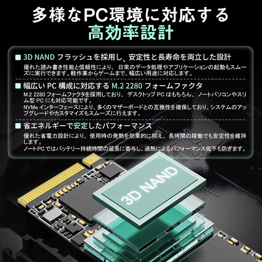 Hanye 内蔵型 SSD 256GB 512GB 1TB PCIe Gen3x4 M.2 NVMe 2280 3D NAND
