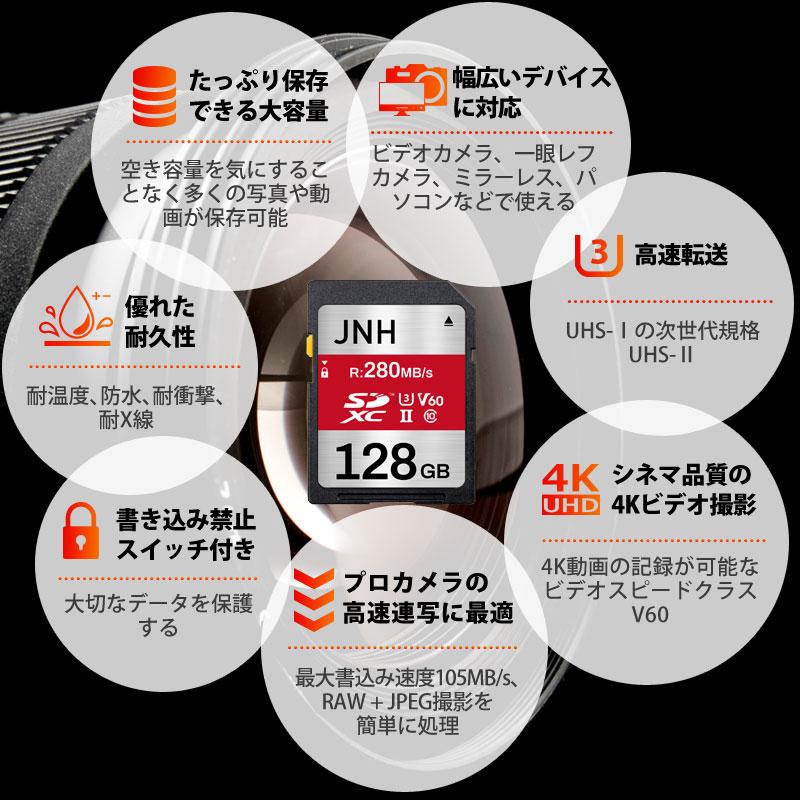 JNH SDXCカード 128GB UHS-II U3 V60 R:280MB/s W:105MB/s JNH SDXCカード 128GB UHS-II U3 V60 R:280MB/s W:105MB/s