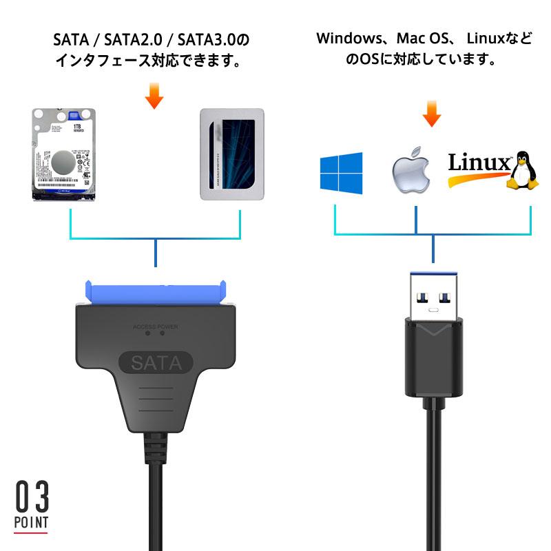 SATA変換ケーブル SATA USB変換アダプター SATA-USB3.2 Gen1変換ケーブル 2.5インチHDD SSD SATA to USBケーブル20cm HDD/SSD換装キット翌日配達｜jnh｜06