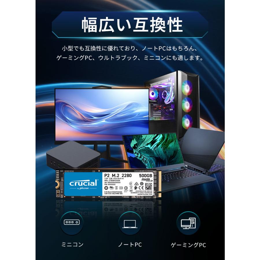 crucial（クルーシャル） 500GB NVMe PCIe M.2 SSD P2シリーズ