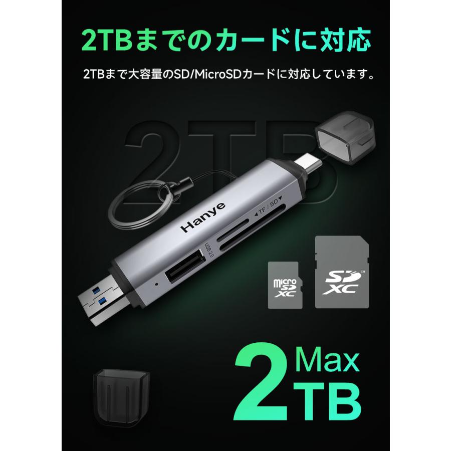 Hanye SDカードリーダー USB 3.2 Gen 1 UHS-I Type-C OTG対応 5Gbps 170MB/s 3-in-1 SDXC microSDXCカードリーダー USBポート 翌日配達 1年保証 | Hanye | 05
