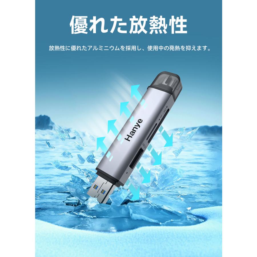 Hanye SDカードリーダー USB 3.2 Gen 1 UHS-I Type-C OTG対応 5Gbps 170MB/s 3-in-1 SDXC microSDXCカードリーダー USBポート 翌日配達 1年保証 | Hanye | 06