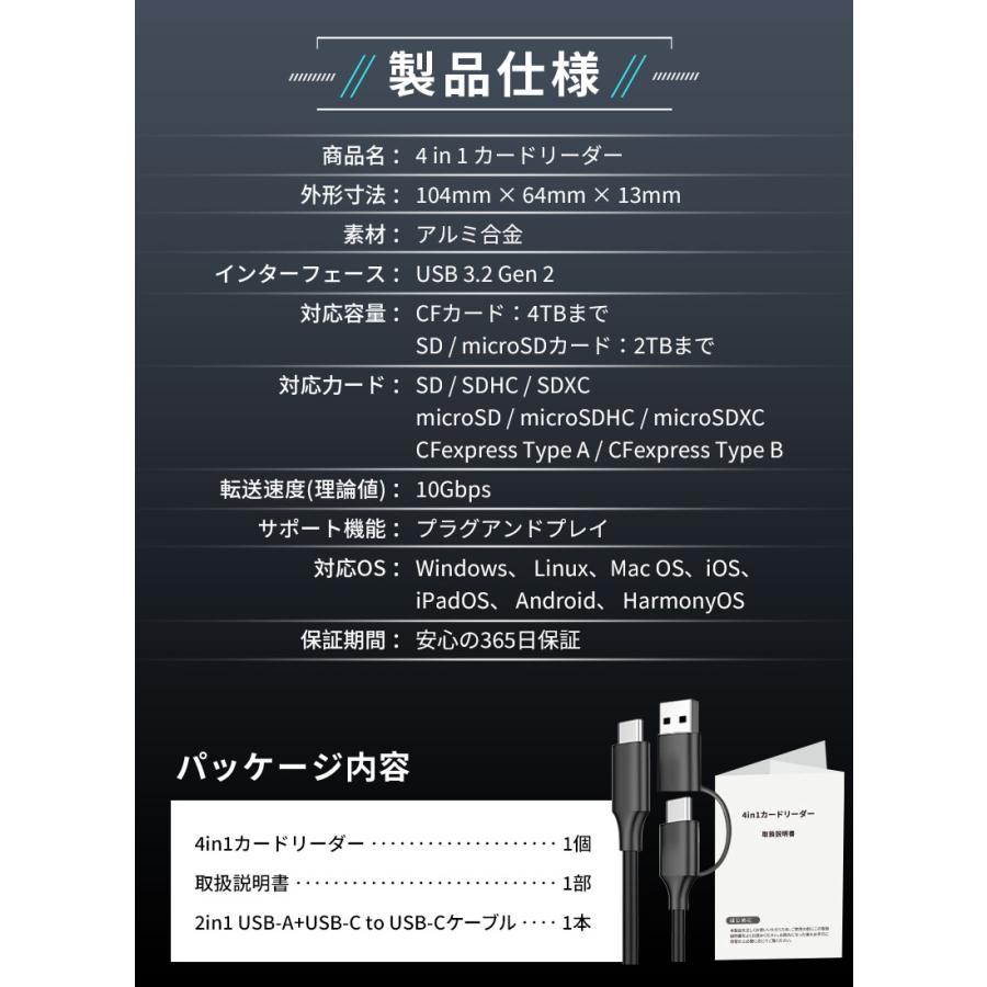 Hanye 4in1 カードリーダー USB 3.2 Gen2 SD/TF(Micro SD)/ CFA/CFBカードリーダ 高速転送 同時読み書き アルミ合金 高耐久 1年保証 翌日配達 | Hanye | 13