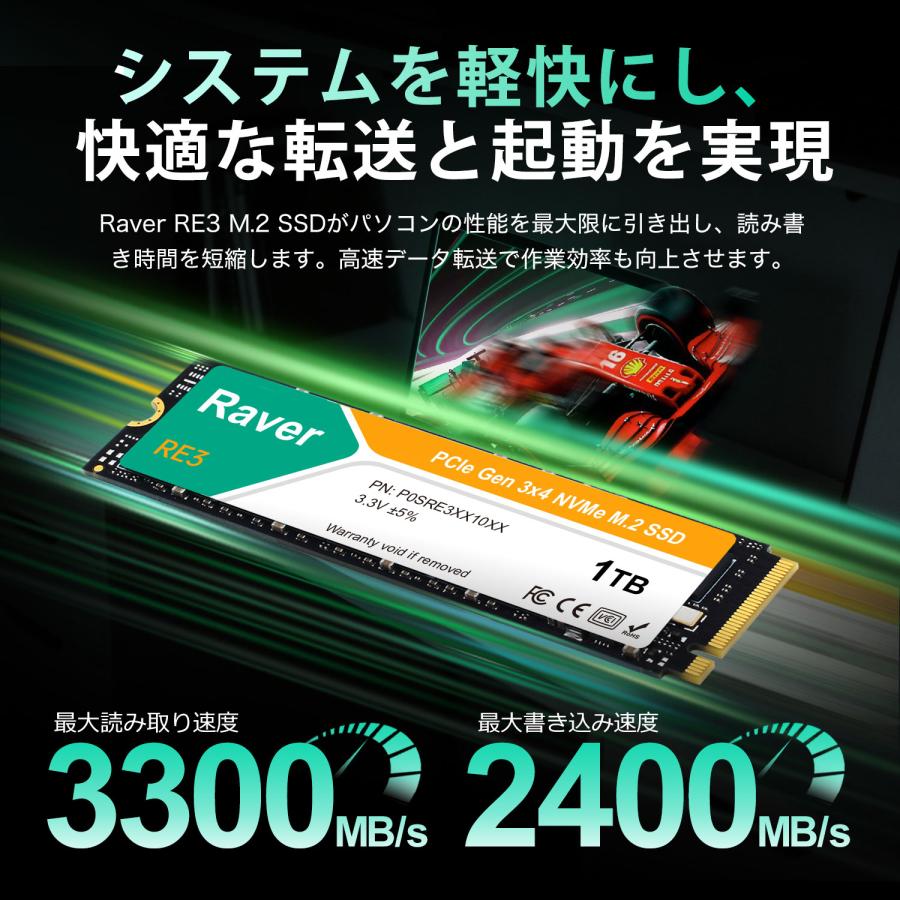 Raver 特価セール 内蔵型 SSD 1TB PCIe Gen3x4 M.2 NVMe 2280 3300MB/s