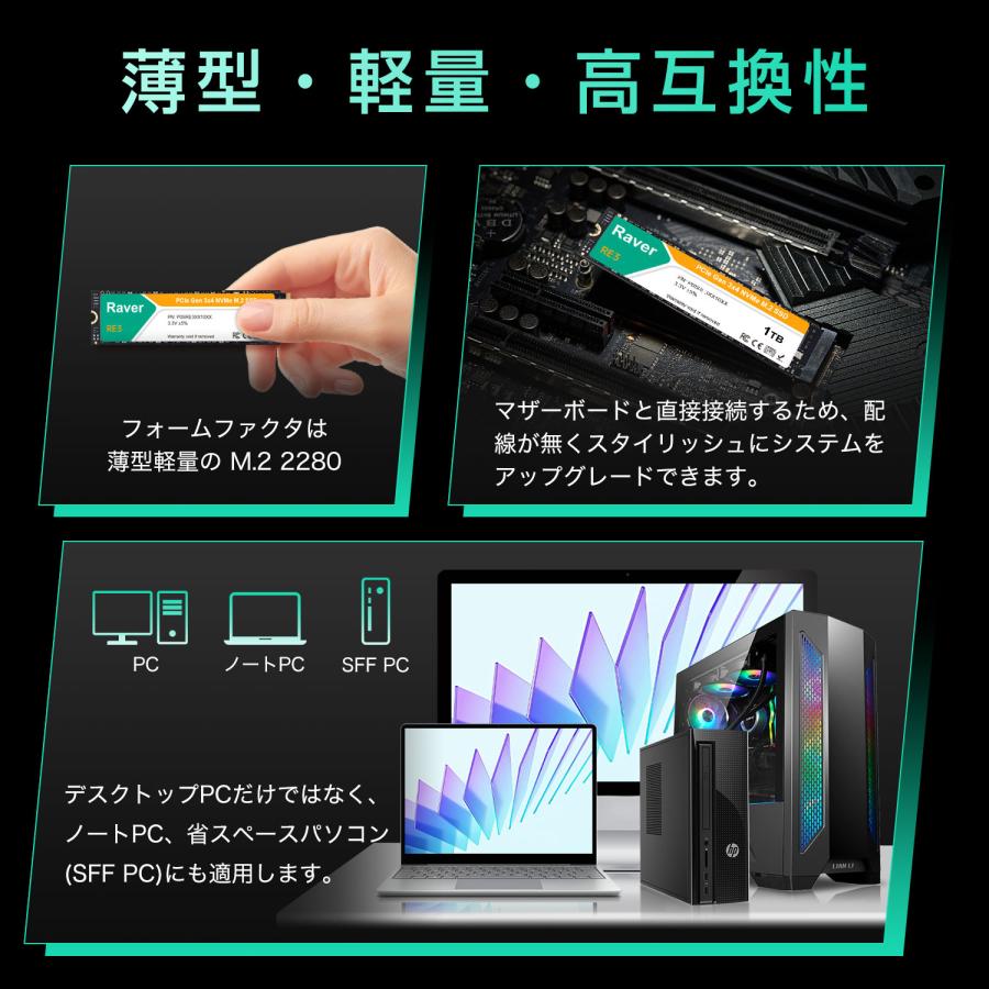 Raver 特価セール 内蔵型 SSD 1TB PCIe Gen3x4 M.2 NVMe 2280 3300MB/s
