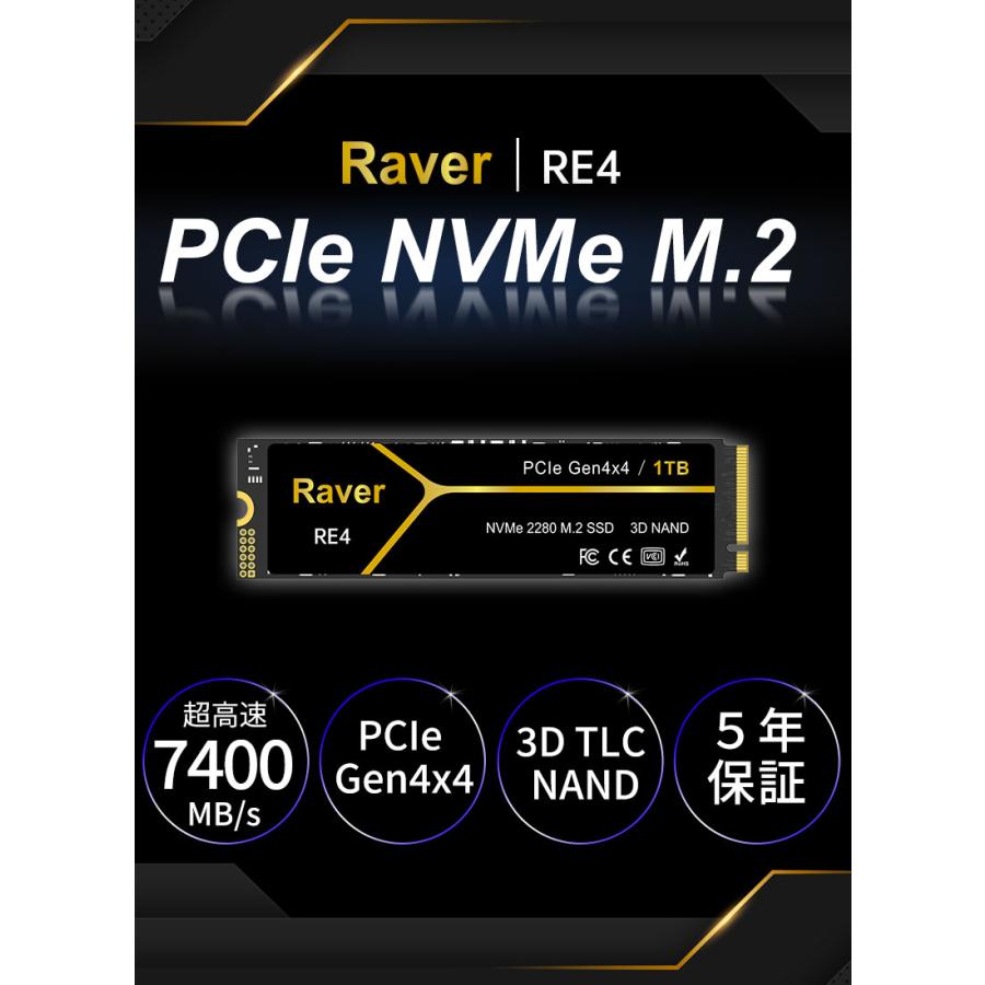 Raver Raver 1TB 3D NAND TLC NVMe SSD PCIe Gen 4x4 放熱シート付 R