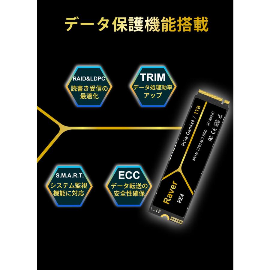 Raver Raver 1TB 3D NAND TLC NVMe SSD PCIe Gen 4x4 放熱シート付 R