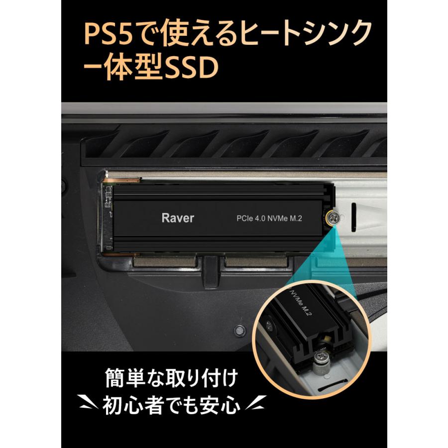 Raver NVMe SSD 2TB 3D NAND TLC ヒートシンク搭載 PCIe Gen 4x4 R:7400MB/s W:6400MB/s 5年保証 PS5 Pro/PS5 Slim/PS5動作確認済み 宅配便送料無料の画像