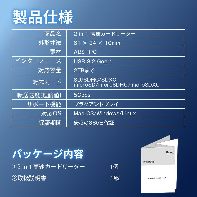Raver カードリーダー USB 3.2 Gen 1 UHS-II SD4.0規格 最大312MB/s