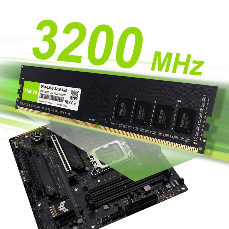 デスクトップPC用メモリ PC4-25600(DDR4-3200) 16GB(8GBx2枚) DIMM Hanye 1.2V CL22 288pin UD4-08GB-3200-1R8 5年保証 翌日配達・ネコポス｜jnhshop｜03