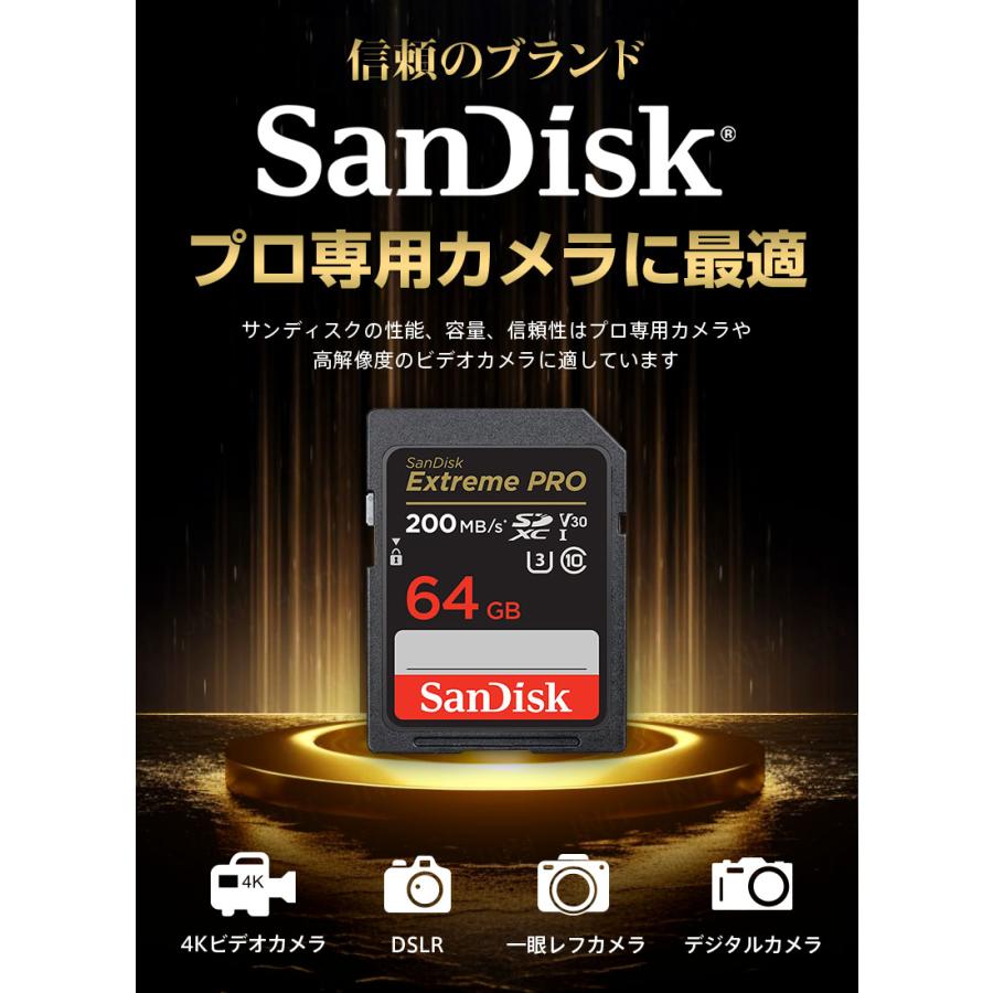 SDXCカード 64GB SanDisk Extreme PRO UHS-I U3 V30 4K R:200MB/s W:90MB/s SDSDXXU-064G-GN4IN 海外パッケージ 翌日配達・ネコポス送料無料｜jnhshop｜02