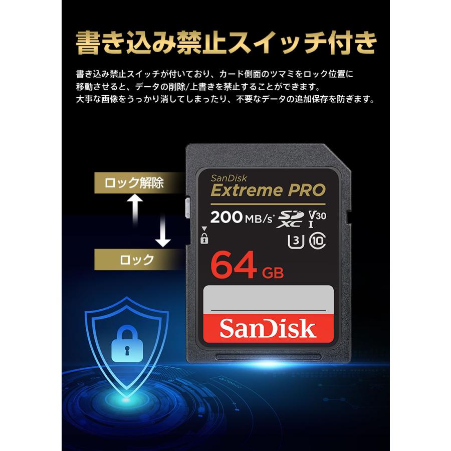 SDXCカード 64GB SanDisk Extreme PRO UHS-I U3 V30 4K R:200MB/s W:90MB/s SDSDXXU-064G-GN4IN 海外パッケージ 翌日配達・ネコポス送料無料｜jnhshop｜09