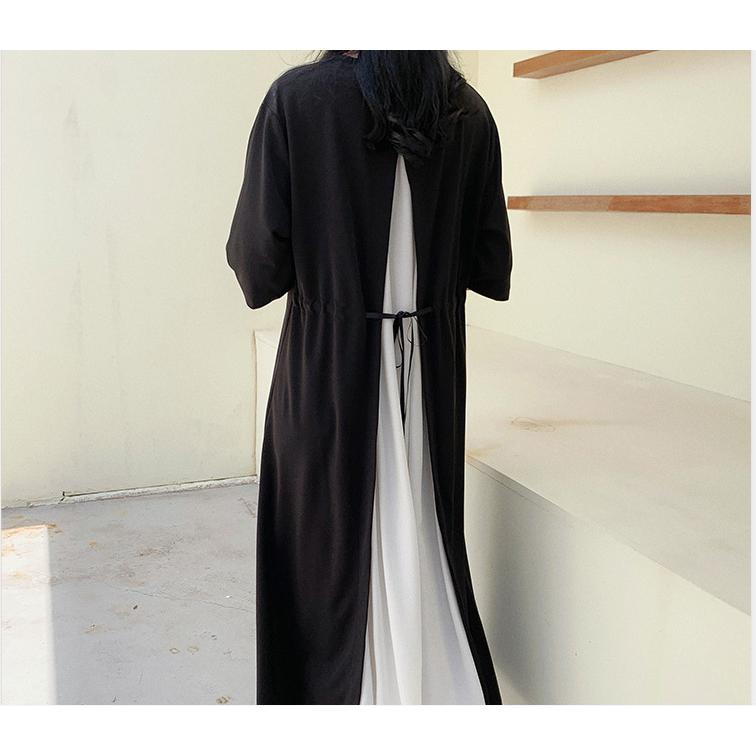 ワンピース レディース 春コーデ 夏 長袖 半袖 重ね着風 バックスリット Aライン マキシ スリット 異素材 切り替え ゆったり Aライン フレア おしゃれ 可愛い G16 Qun157 J N 通販 Yahoo ショッピング