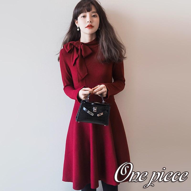 ワンピース 秋服 春 冬 春 ひざ丈 ニット セーター ドレス レッド レディース 長袖 カジュアル Aライン キレイめ おしゃれ 韓国 卒業式 服  母 着痩せ 通勤 OL :g16-qun296:J&N - 通販 - Yahoo!ショッピング
