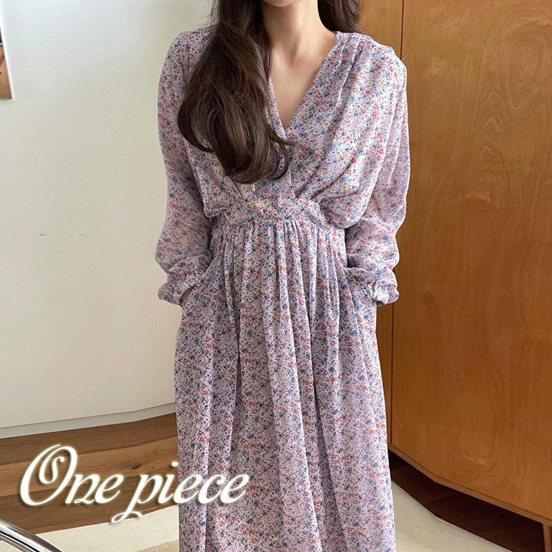 ワンピース 春物 レディース 秋服 ロング丈 ドレス セクシー 花柄 長袖 シフォン フォーマル カジュアル キレイめ おしゃれ 韓国 卒業式 服 母 着痩せ 通勤 Ol ランキング第1位