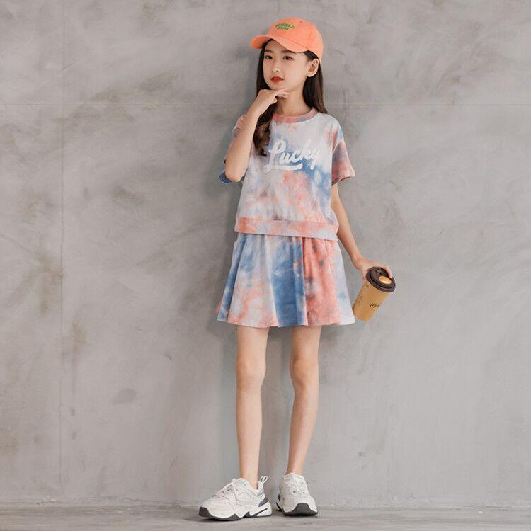 子ども服 セットアップ ジム ジャージ スウェット キッズ 夏ｔシャツ スカート キュロット 女の子 半袖 上下セット 2点 タイダイ 運動会 ダンス スポーツ 中学生 G16 Wa10 J N 通販 Yahoo ショッピング
