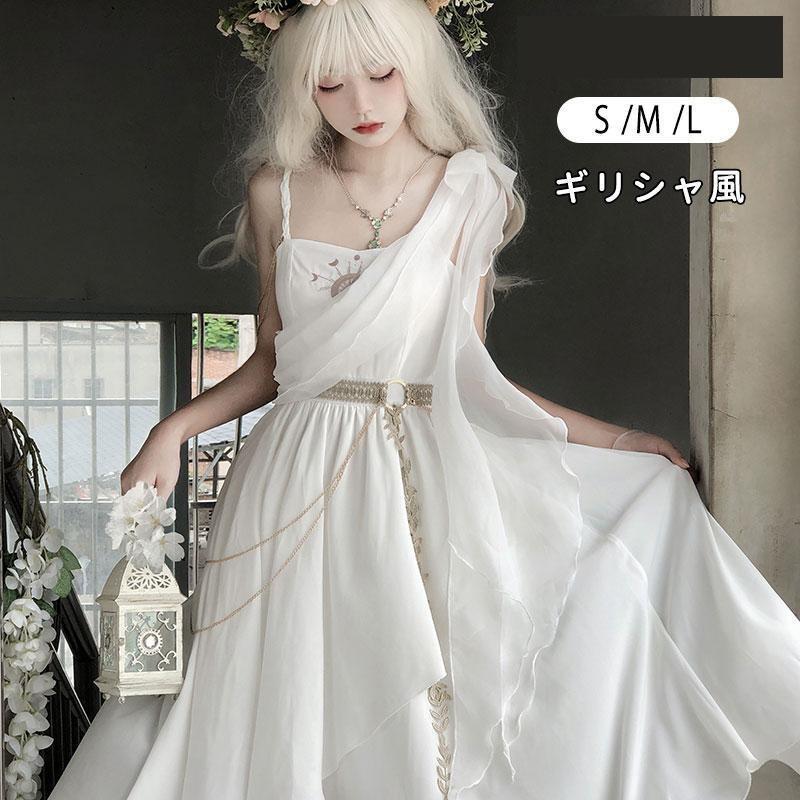 ロリィタ ワンピース シフォンワンピース ロングワンピース レディース ハロウィン きれいめ 体型カバー ギリシャ 仮装 ミディアム丈 の商品画像