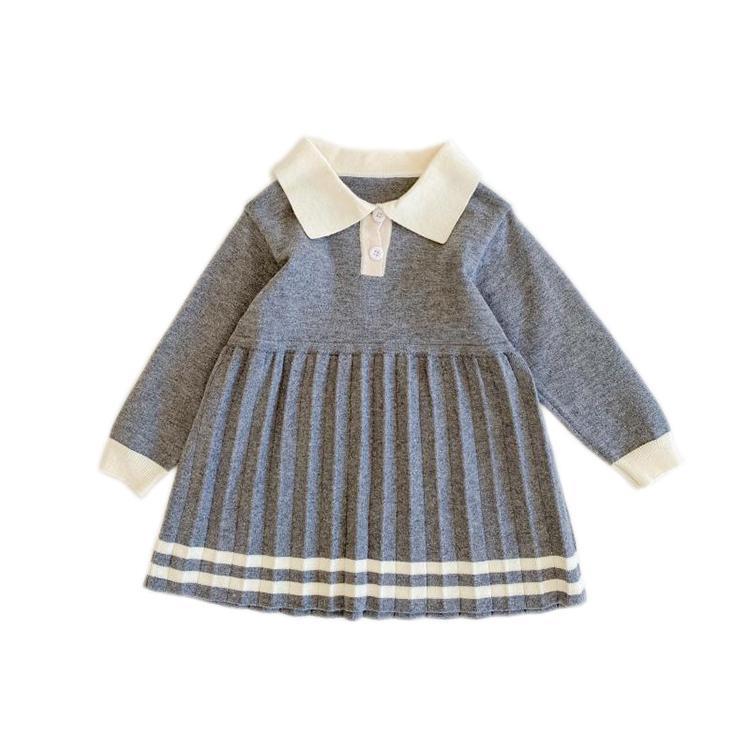 ニットワンピース ポロ襟 長袖 ライン入りワンピース 上品 きちんと感 子供服 キッズ 子ども 祝い 赤ちゃん 誕生日 服 1歳 2歳 3歳 4歳 90-130 グレー ブラック｜jnjn｜13