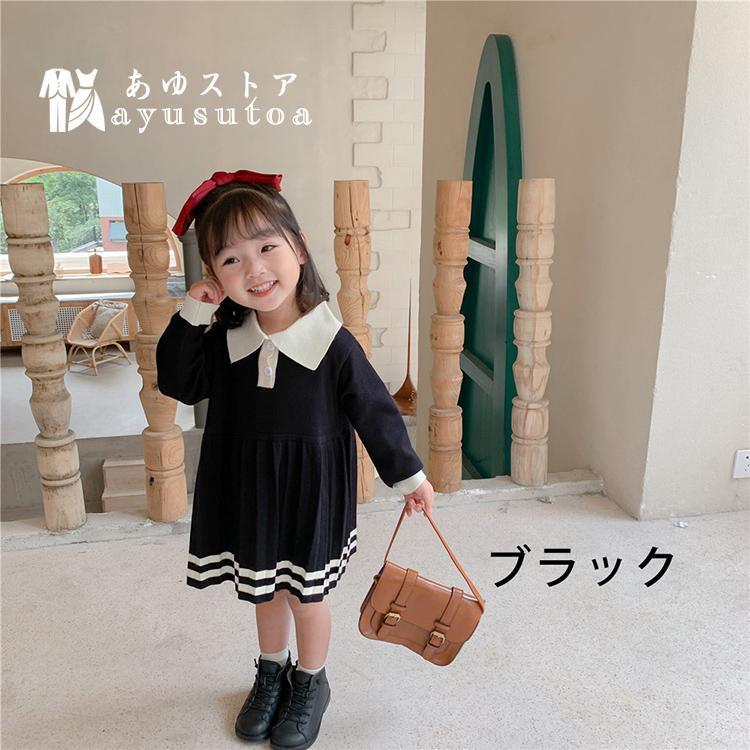 ニットワンピース ポロ襟 長袖 ライン入りワンピース 上品 きちんと感 子供服 キッズ 子ども 祝い 赤ちゃん 誕生日 服 1歳 2歳 3歳 4歳 90-130 グレー ブラック｜jnjn｜04