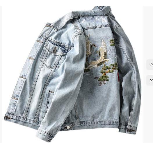 デニムジャケット 刺繍 メンズ Gジャン デニムアウター ジージャン 鶴