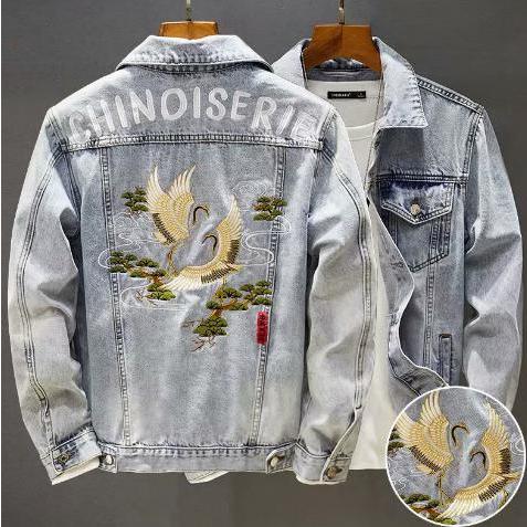 デニムジャケット 刺繍 メンズ Gジャン デニムアウター ジージャン 鶴