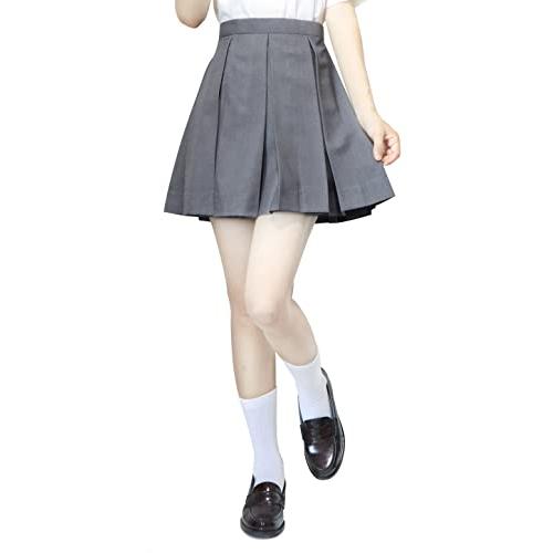 Sharphon] 制服 スカート ミニスカート 灰色 無地 ライン ハイウエスト