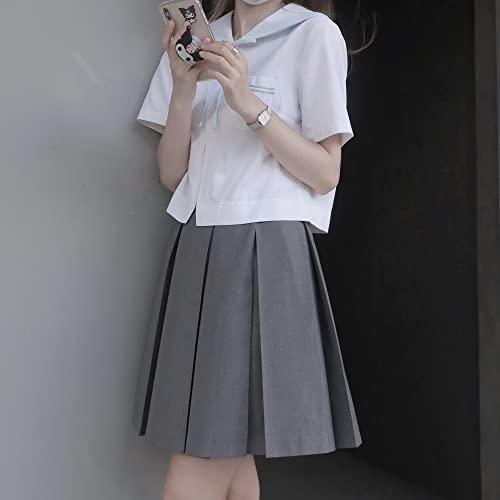 Sharphon] 制服 スカート ミニスカート 灰色 無地 ライン ハイウエスト