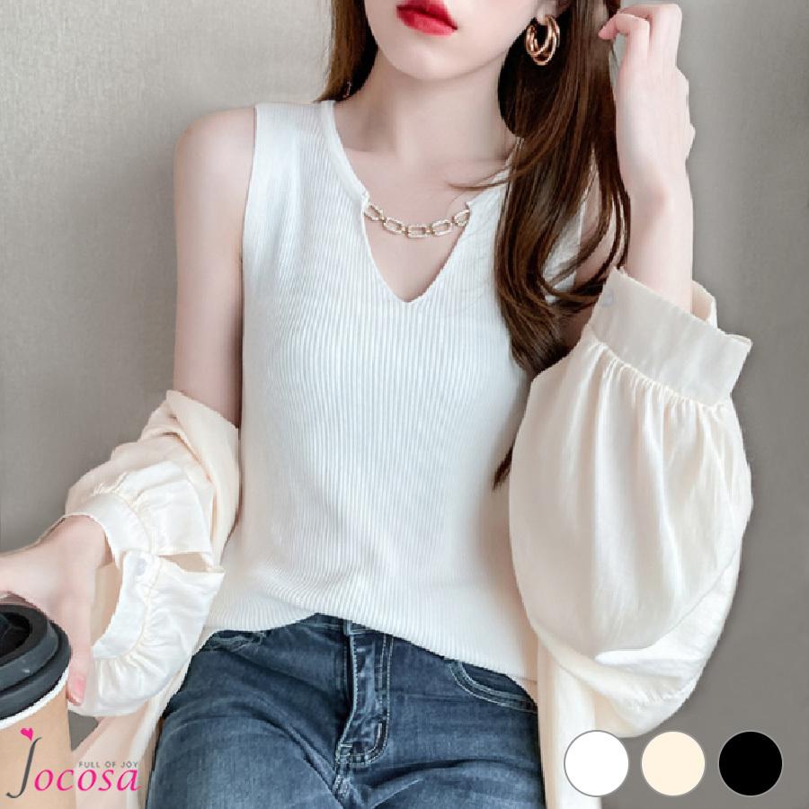 ノースリーブ ニット ｖネック タンクトップ レディース チェーン付き 合金 シンプル ホワイト 白 ベージュ ブラック 黒 フリーサイズ Jocosa 7006 7006 Jocosa Yahoo ショップ 通販 Yahoo ショッピング