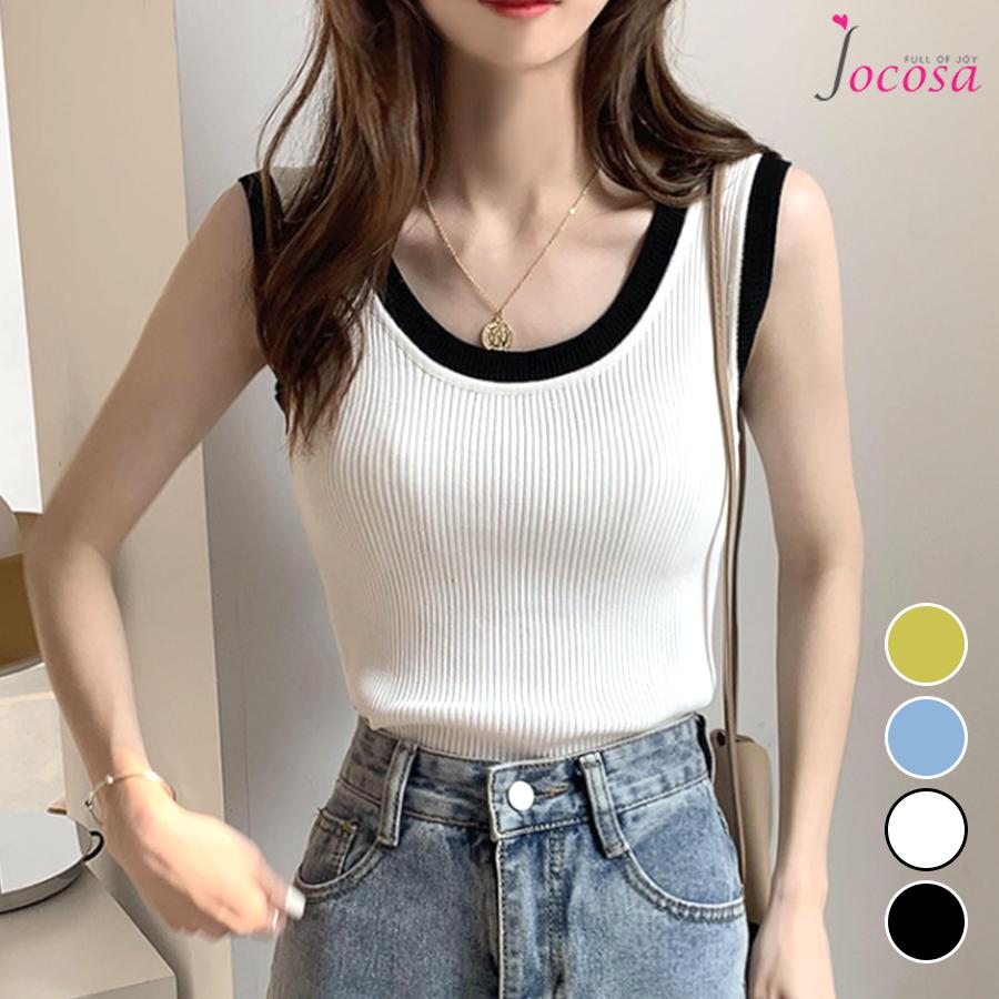 ニットトップス ノースリーブ バイカラー セクシー シンプル 大人 可愛い グリーン 緑 ブルー 青 ホワイト 白 ブラック 黒 フリーサイズ Jocosa 7010 メーカー直送
