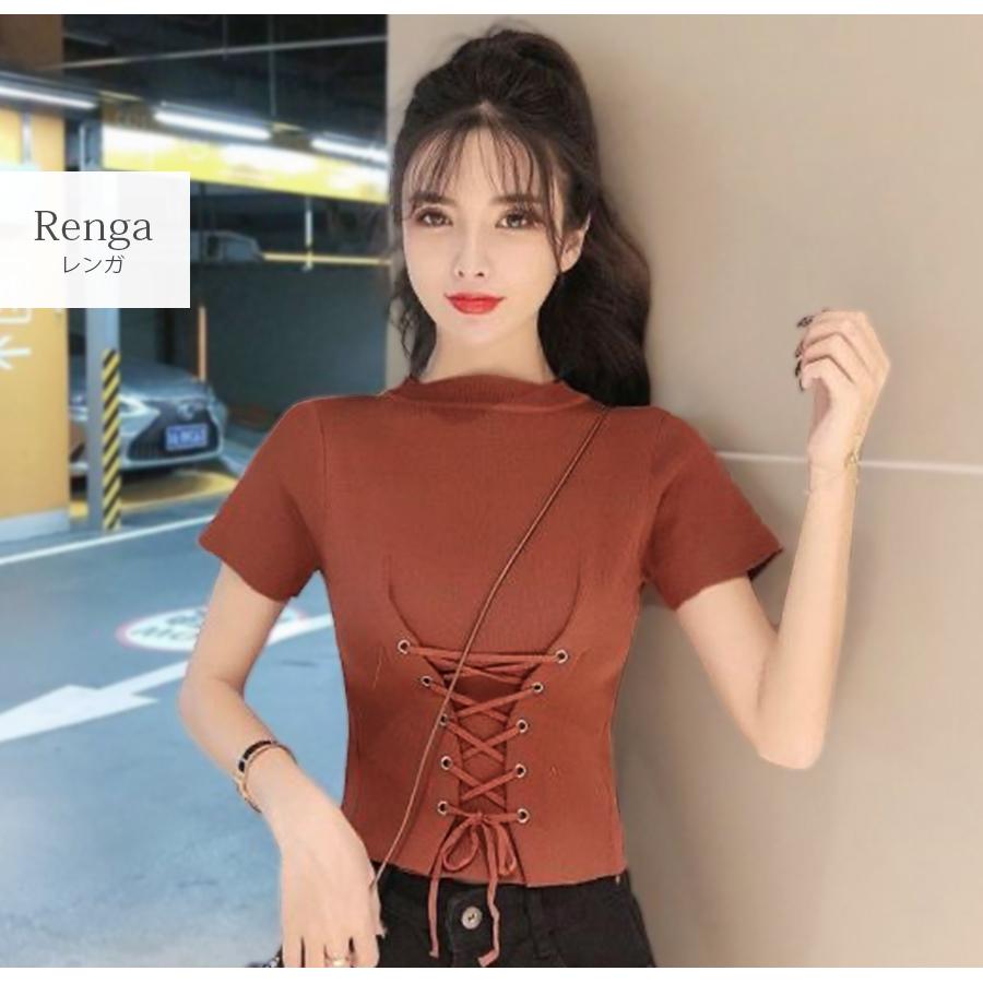 ニットトップス 半袖ニット 韓国ファッション 韓国 サマーニット