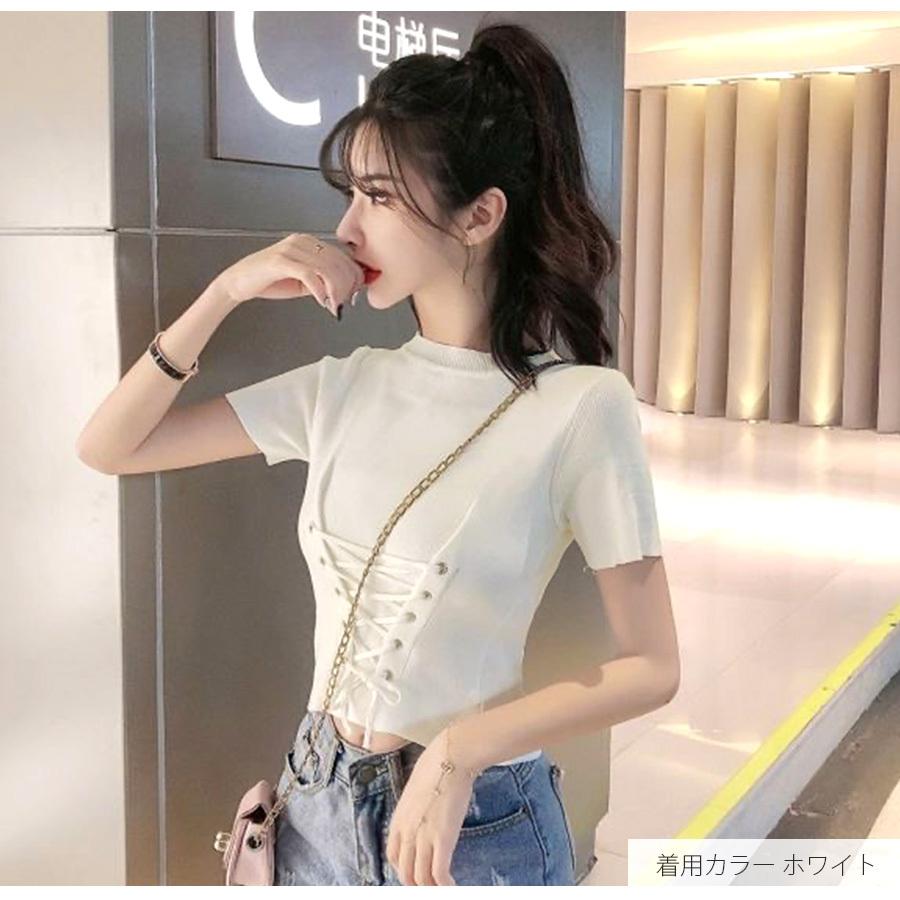 ニットトップス 半袖ニット 韓国ファッション 韓国 サマーニット