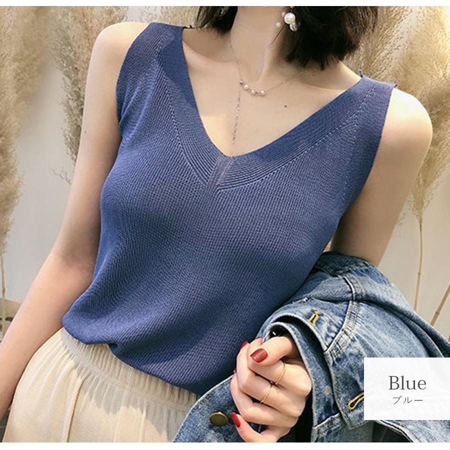 ノースリーブニット トップス ホワイト 白 マスタード オレンジ