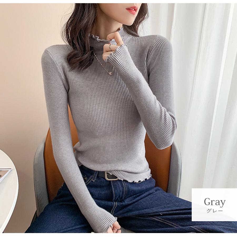 ハイネックニット トップス ベージュ ブラウン 茶 マスタード ホワイト